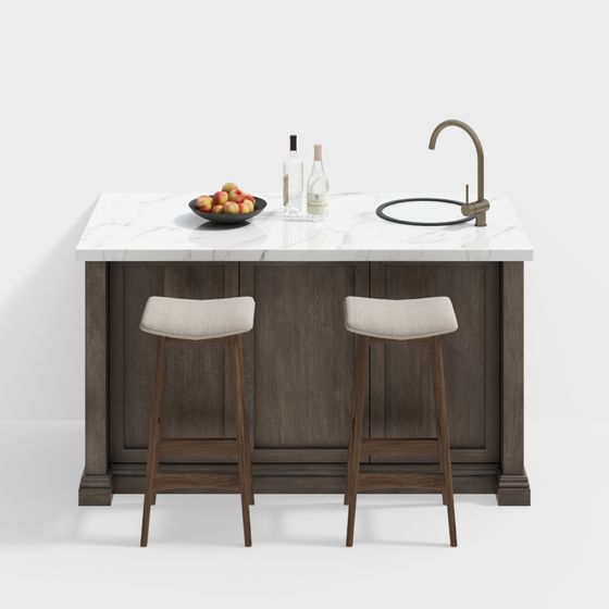 Elegant Low-Poly Kitchen Island 3D model