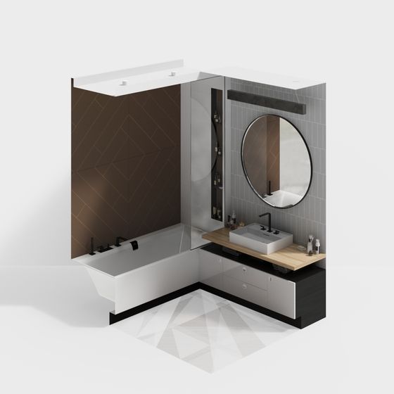 Stylish Low-Poly Bathroom 3D model for Modern Spaces