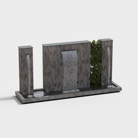 Urban Water Feature Low-Poly 3D model