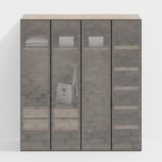 Stylish Glass Wardrobe 3D model for Modern Interiors