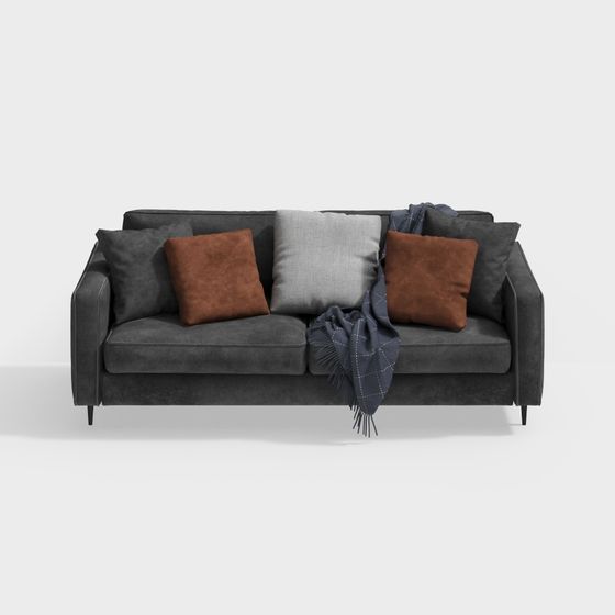 Stylish Gray Velvet Sofa 3D model for Modern Interiors