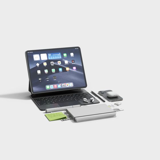 Stylish Modern Office Desk Set 3D model