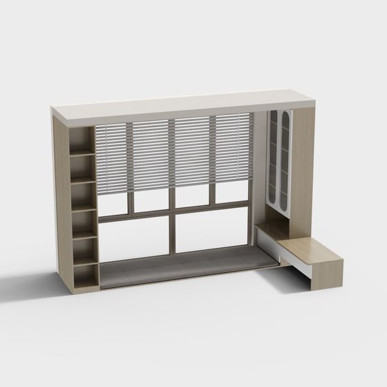 Modern Solid Wood Style Bedroom Bay Window 3D Model in Green