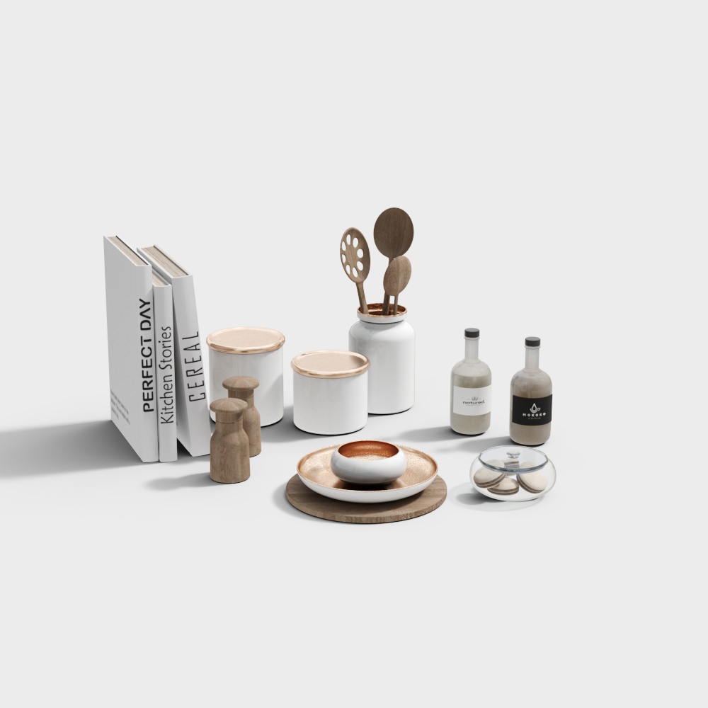 Kitchen Essentials Collection 3D Model – Ceramic and Wood Set