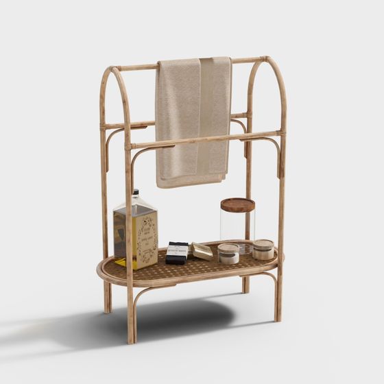 Bamboo Towel Rack 3D model - Modern Minimalist Design