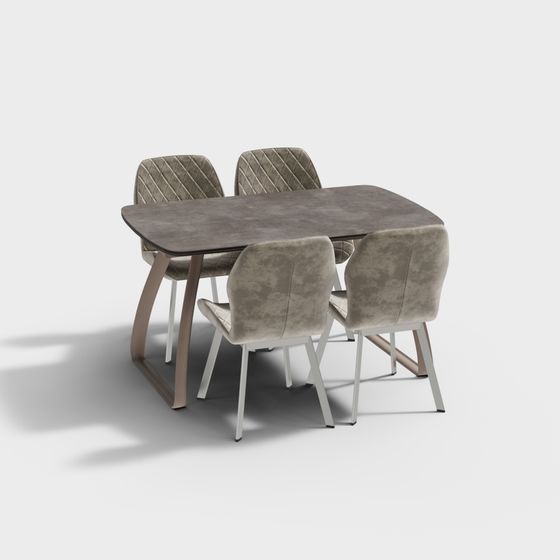 Elegant Low-Poly Dining Table and Chair Set 3D model