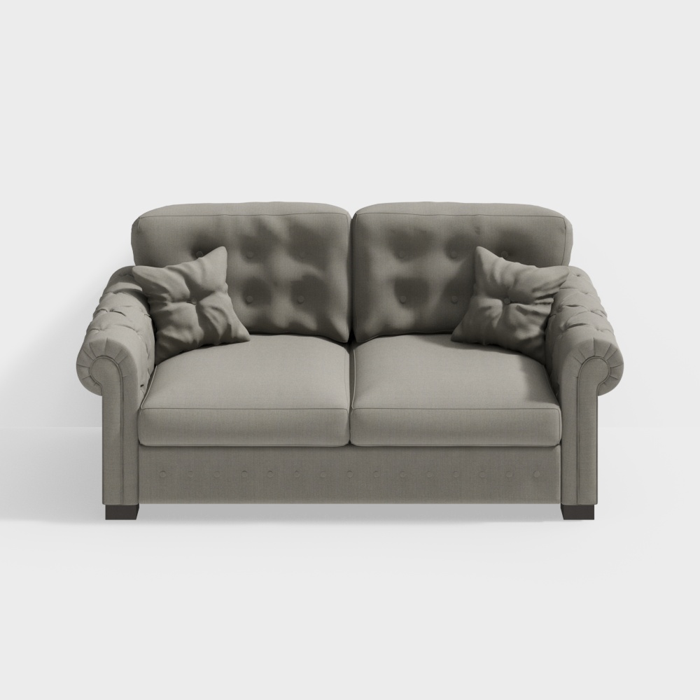 Stylish Gray Sofa 3D Model – Minimalist Quilted Fabric