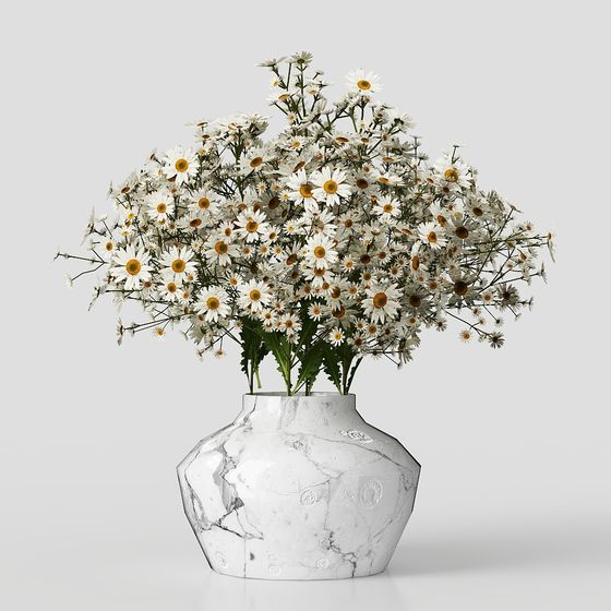 Marble Vase with Daisies 3D model for Creative Projects