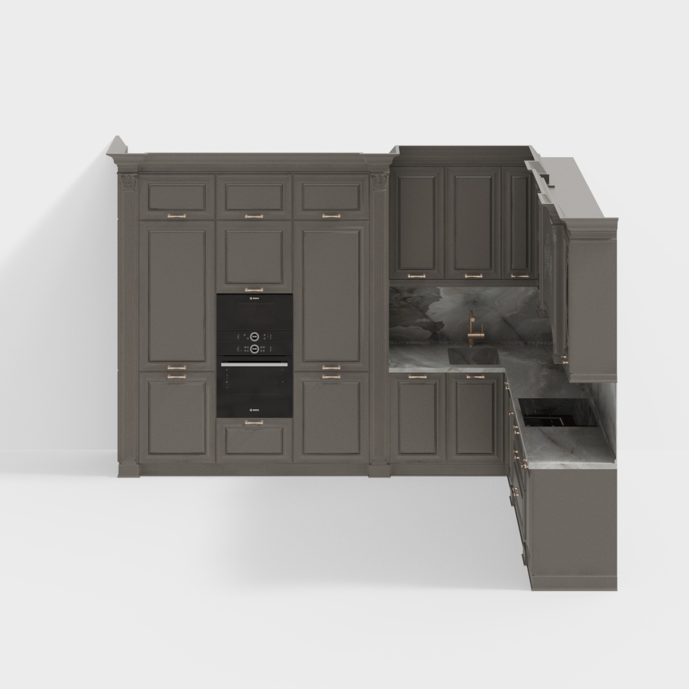 Elegant Gray Kitchen Cabinet Doors 3D model