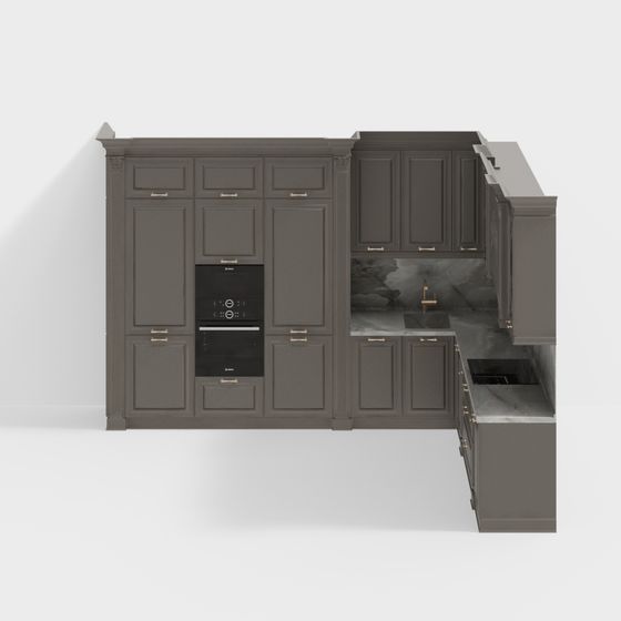 Elegant Gray Kitchen Cabinet Doors 3D model