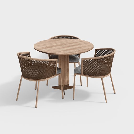 Round Table and Four Chairs 3D model