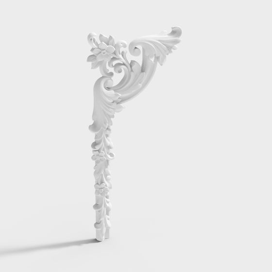 Elegant Floral Scroll Low-Poly 3D Model