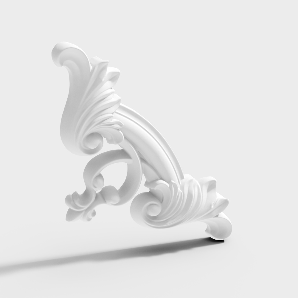 Scrolling Floral Ornament 3D Model – Low-Poly Decorative Design