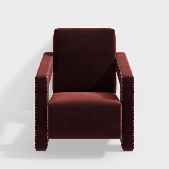 Elegant Red Velvet Armchair 3D model