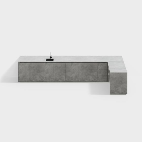Industrial Style Concrete Kitchen Island 3D model