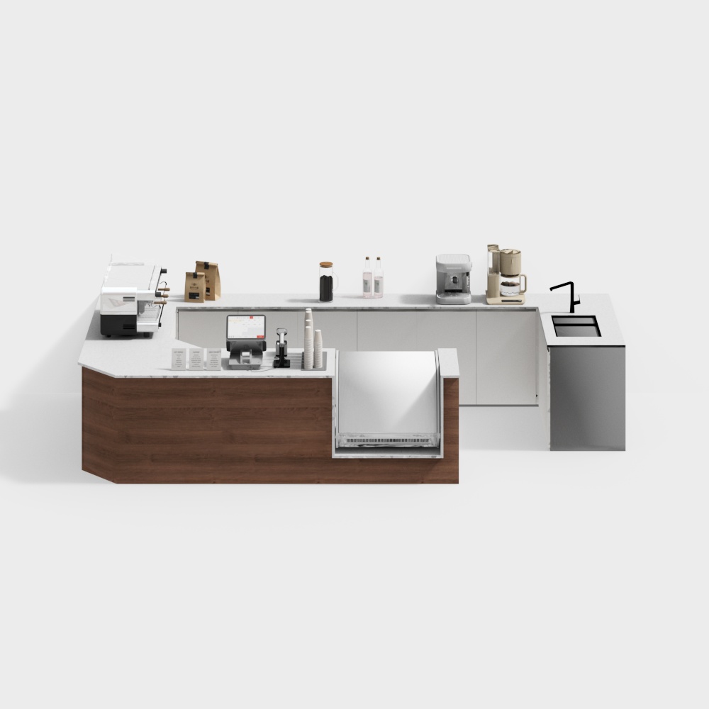 Minimalist Coffee Bar 3D Model – Wooden & Marble