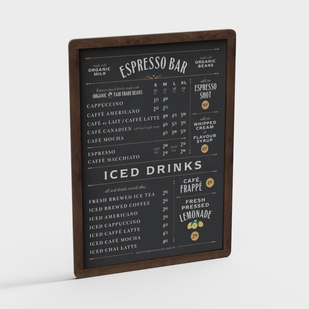 ป้ายราคาในคาเฟ่