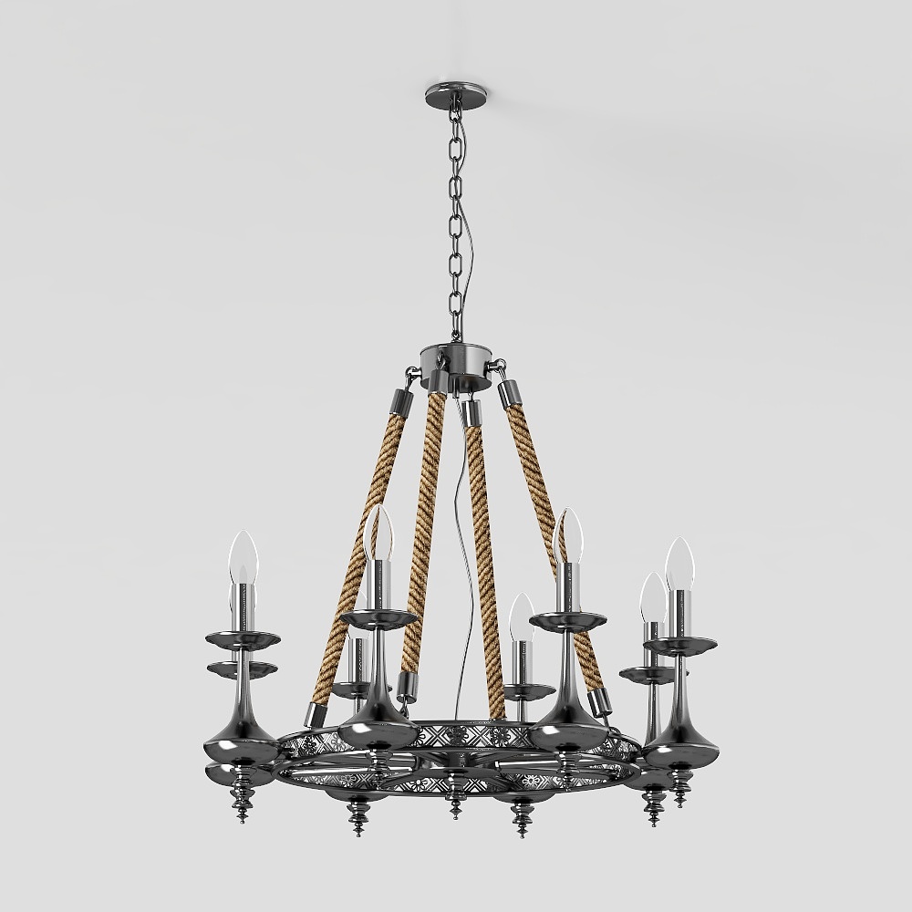Rope & Chrome Chandelier 3D Model – Industrial Rope Design
