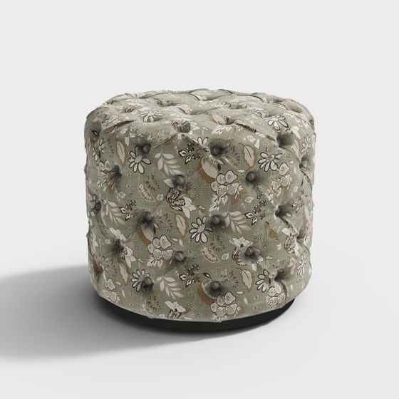 Charming Upholstered Round Stool 3D model for Interior Design