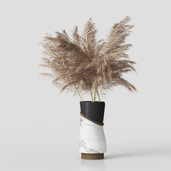 Stylish Low-Poly Vase and Reed 3D model