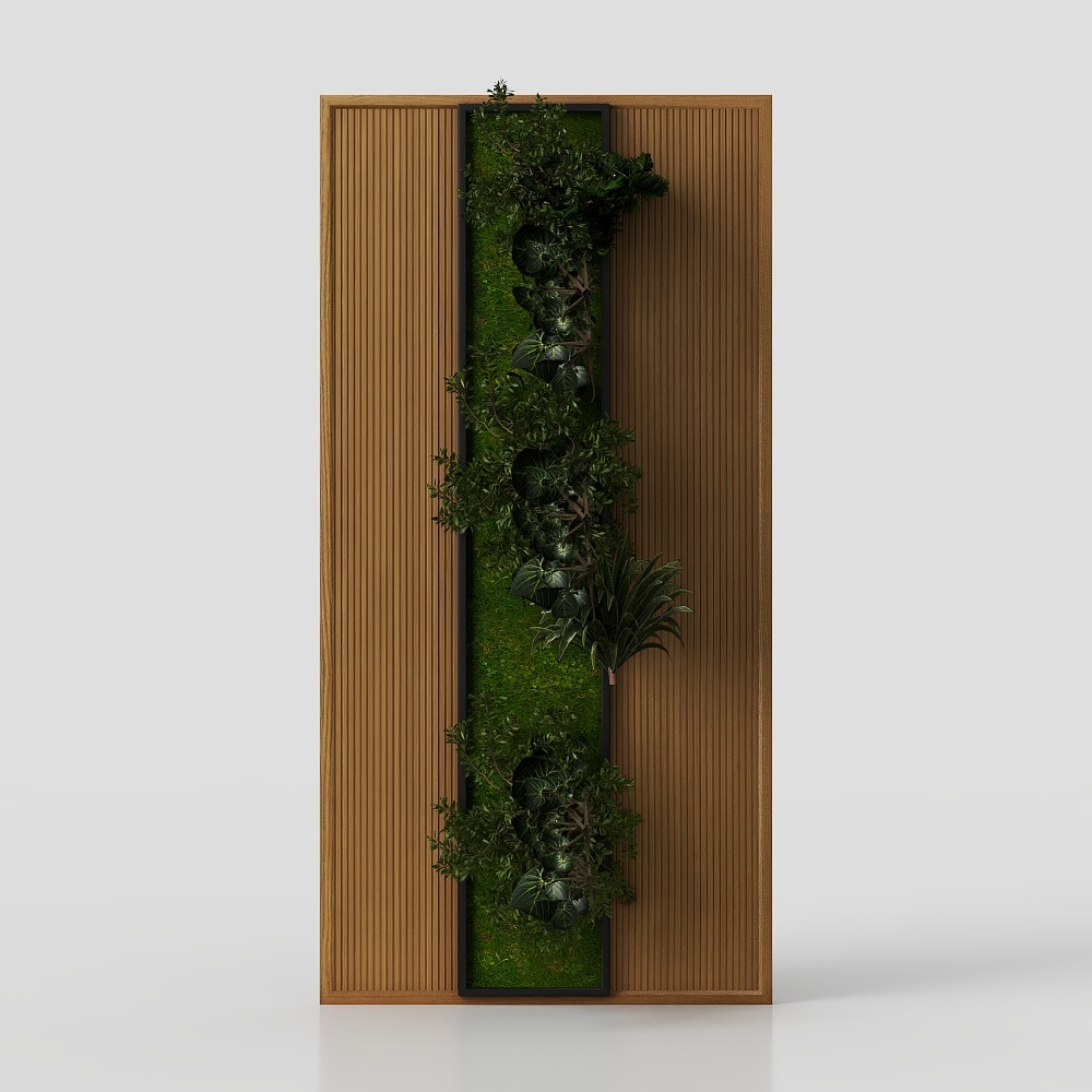 Indoor Wall Vertical Garden in Wooden Base Set01