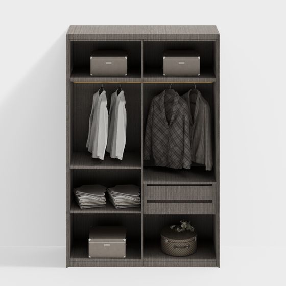 Elegant Grey Wooden Wardrobe 3D model
