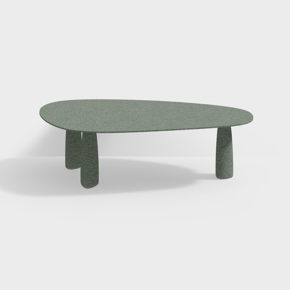 Elegant Oval Coffee Table 3D Model – Low-Poly Green Texture