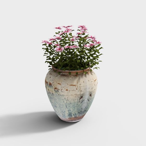 Vintage Flower Pot Low Poly 3D Model