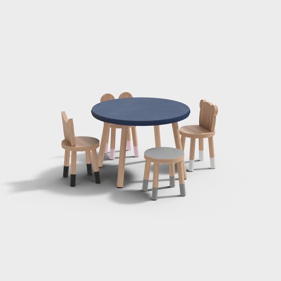 Whimsical Children's Round Table and Chair Set 3D model