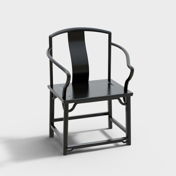 Stylish Black Wooden Chair 3D Model