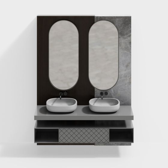 Elegant Double Sink Vanity 3D model for Modern Bathrooms