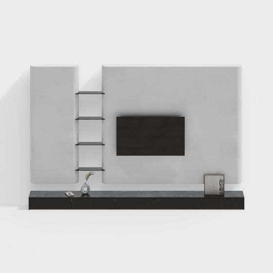 Modern Gray TV Wall 3D Model