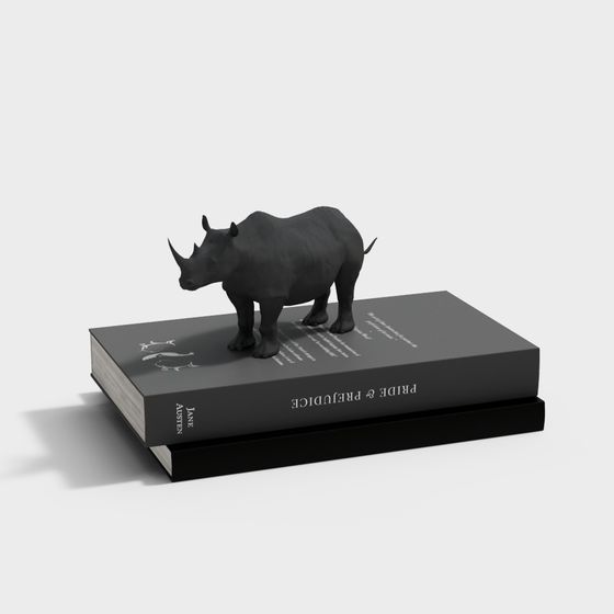 Realistic Rhino 3D Model on Pride and Prejudice Book
