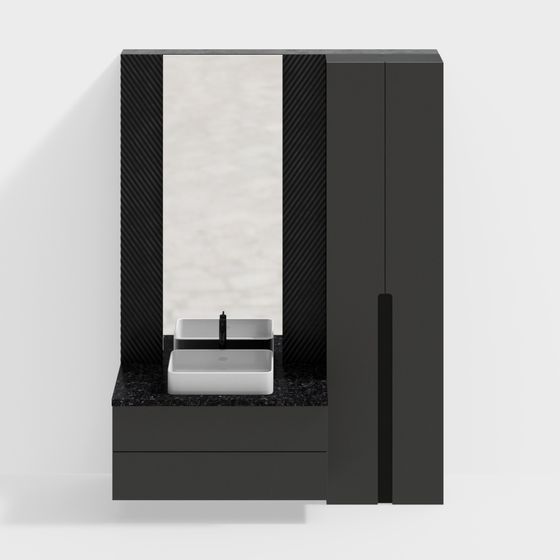 Elegant Black and Gold Bathroom Sink 3D model