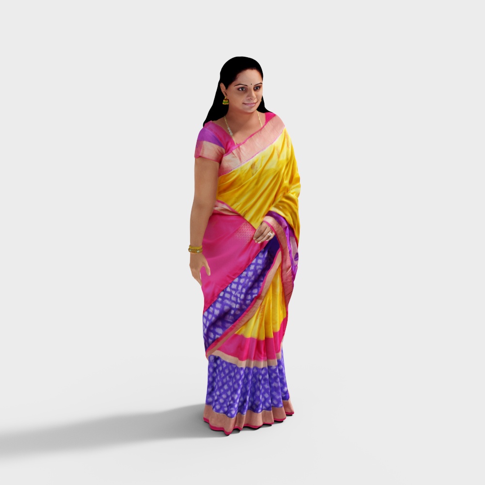 Vibrant Low-Poly Sari 3D Model Featuring Traditional Designs