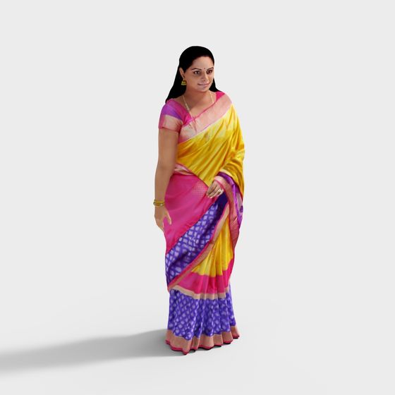 Vibrant Low-Poly Sari 3D Model Featuring Traditional Designs