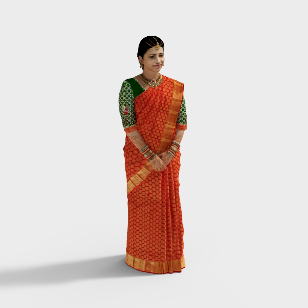 Vibrant Traditional Red Saree 3D model