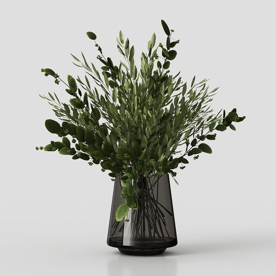 Glass Vase with Eucalyptus Branches 3D model