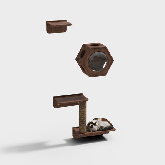 Charming Low-Poly Cat Tree 3D Model for Pet Spaces