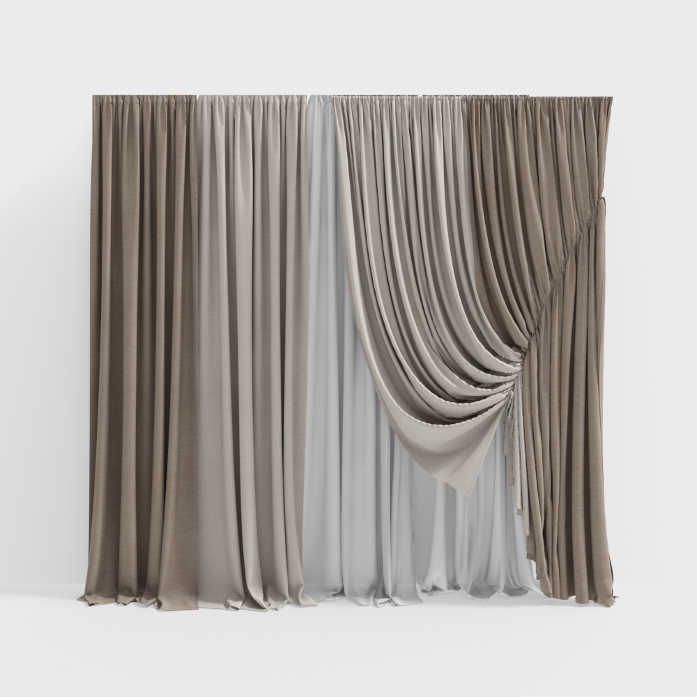 Elegant Gray Curtain 3D model for Interior Design