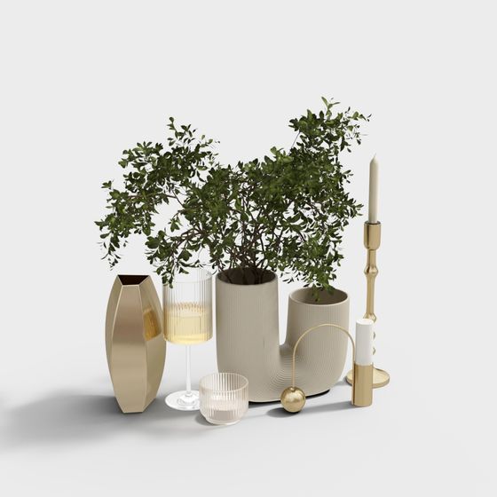 Stylish Urban Greenery Decoration Set 3D model