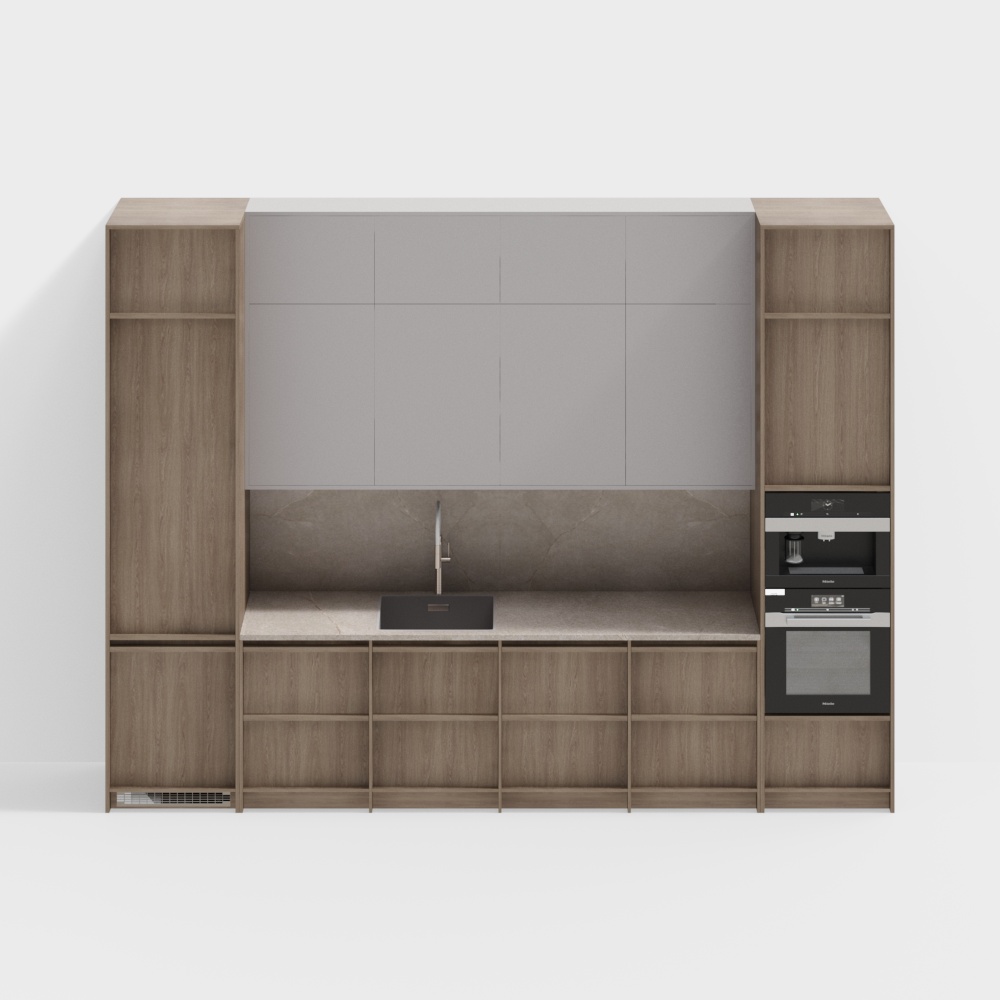 Urban Kitchen 3D Model – Realistic Wood and Stone