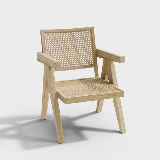 Elegant Wooden Rattan Chair 3D model for Creative Projects