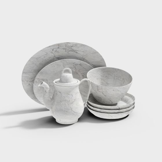 Elegant Marble Dinnerware Set 3D model