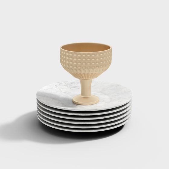 Elegant Cup and Marble Plate Set 3D model