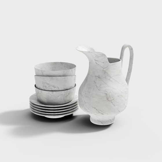 Elegant Polygonal Marble Dinnerware Set 3D model