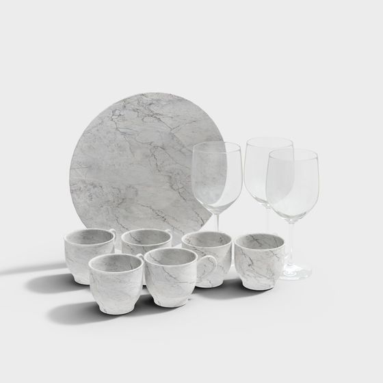 Stylish Marble Tableware 3D model for Contemporary Design