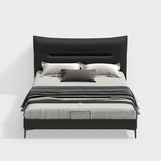 Modern Black 1.8m Double Bed 3D Model