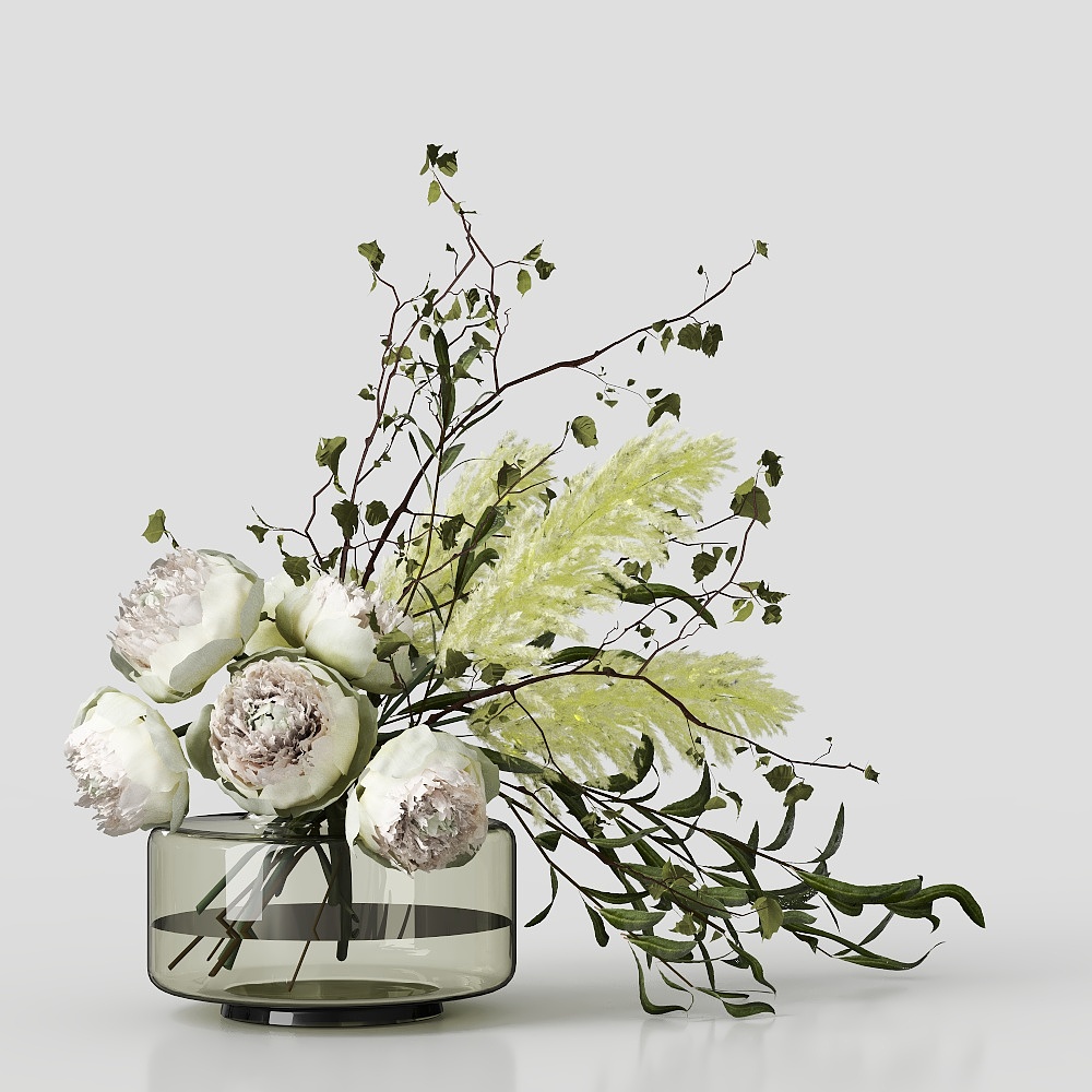 Natural Elegance Glass Vase 3D Model – Floral Detail