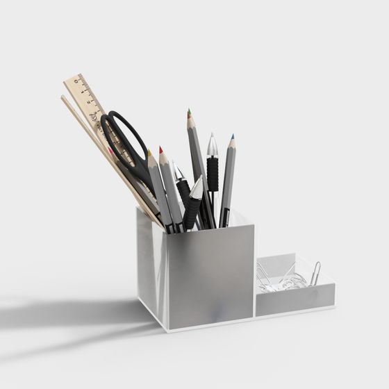Low-Poly Gray Pen Holder 3D model